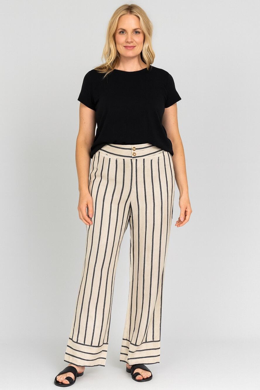 Tahari Pants Women XL Linen Blend Striped Wide Leg Coastal Beach Resort